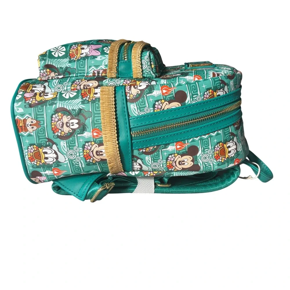 Disney Loungefly Tiki Room Mickey Minnie Donald Friends Mini Backpack Teal NWT